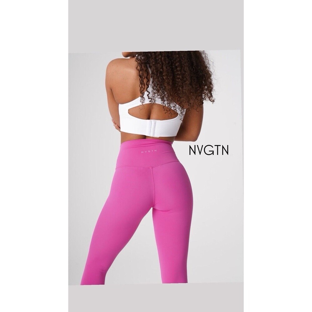 Nvgtn Pink Full Length Leggings White Logo Size M